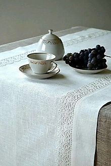 Úžitkový textil - Biela ľanová štóla s čipkou - 14232125_