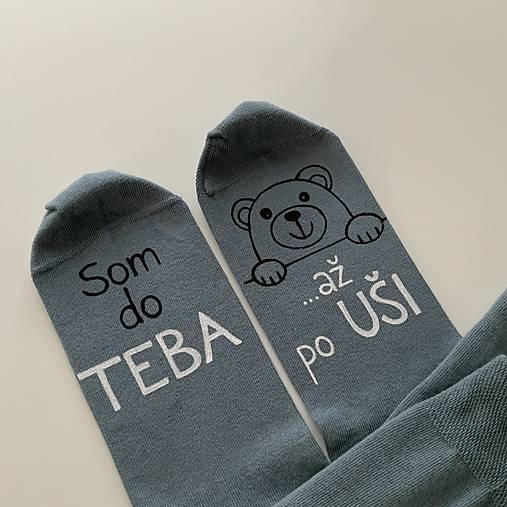 Maľované ponožky s nápisom: "Som do teba / až po uši" (Sivé)