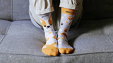 Ponožky, pančuchy, obuv - Spodné prádlo a papuče s myšlienkou  (Ponožky "Originál? CORGIginál!") - 14235633_