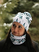 Čiapky, čelenky, klobúky - Zima v lese biela čiapka, nákrčník alebo set - 14240094_