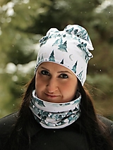 Čiapky, čelenky, klobúky - Zima v lese biela čiapka, nákrčník alebo set - 14240100_