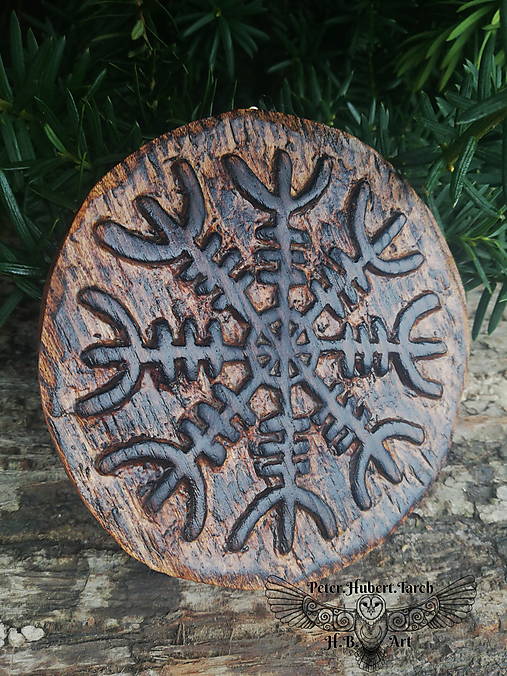 Dekorácie - Aegishjalmur - závesná dekorácia - Viking wooden decor - 14237772_