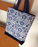 Nákupné tašky - taška modrý vzor s riflovinou (na magnet) - 14238233_
