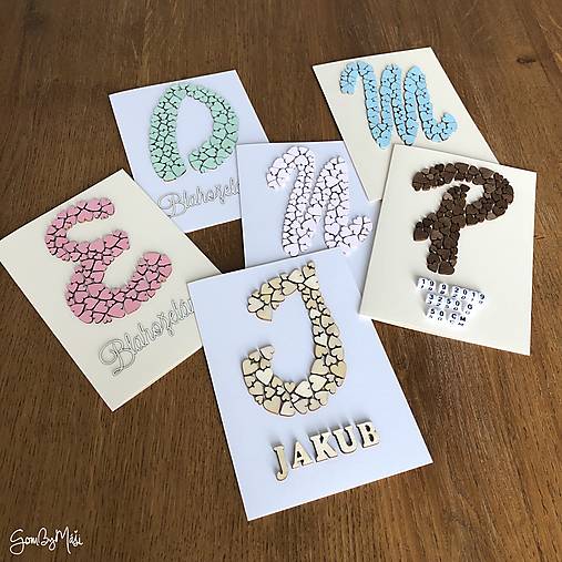 Papiernictvo - Srdiečkové blahoželanie s iniciálou - 14242669_