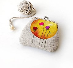 Peňaženky - Vyšívaná peňaženka mini  Žltý kruh (Žltá) - 14241470_