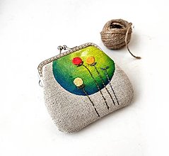 Peňaženky - Vyšívaná peňaženka mini  Žltý kruh (zelená) - 14241489_