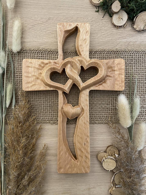 Dekorácie - Kríž ♥ SPOLU s LÁSKOU II. ♥ odtieň natural (výška 30 cm) - 14242515_
