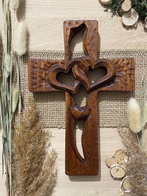 Dekorácie - Kríž ♥ SPOLU s LÁSKOU II. ♥ odtieň teak - 14242590_