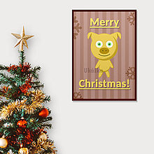Grafika - Vianočná grafika cartoon (zlaté prasiatko) - 14245291_