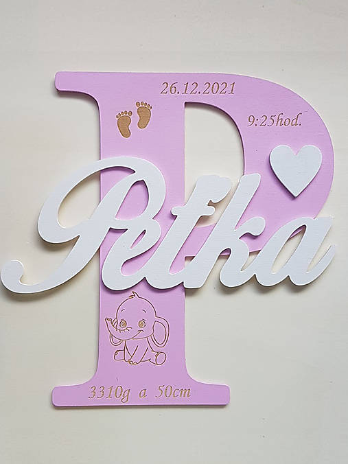 Darček k narodeniu dieťatka drevené písmeno s menom cca 30cm