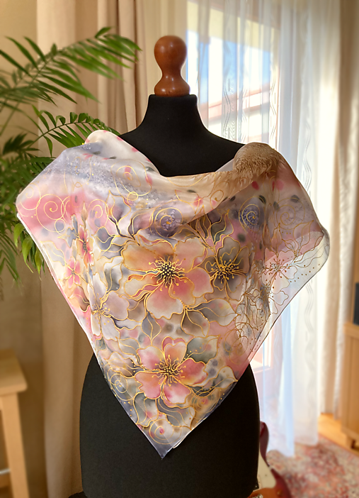 Šatky - Marhuľkovo-lososová hodvábna... - 14246954_