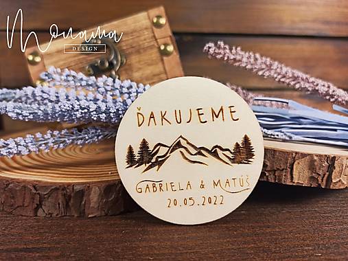 Darčeky pre svadobčanov - Drevená magnetka DEMI (Nad 50 ks) - 14249358_