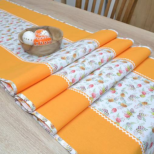 Úžitkový textil - DALIA - veľkonočné vajíčka na bielej - behúň - 14251535_