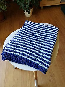 Detský textil - Ručně pletená žinylková deka pro miminko - pruhovaná  (Modrá) - 14252406_