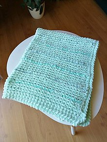 Detský textil - Ručně pletená žinylková deka pro miminko - melírovaná (Zelená) - 14252583_