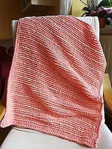 Detský textil - Ručně pletená žinylková deka pro miminko - melírovaná (Oranžová) - 14252612_