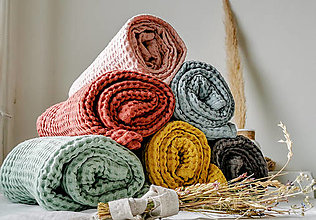 Úžitkový textil - Ľanový waflový uterák 100x50 cm (W8 terakota) - 14250822_