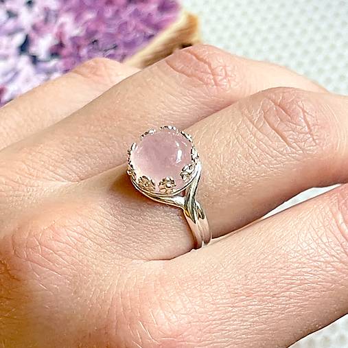 Rose Quartz Filigree Flower AG925 Silver Ring  / Strieborný prsteň s ruženínom E012