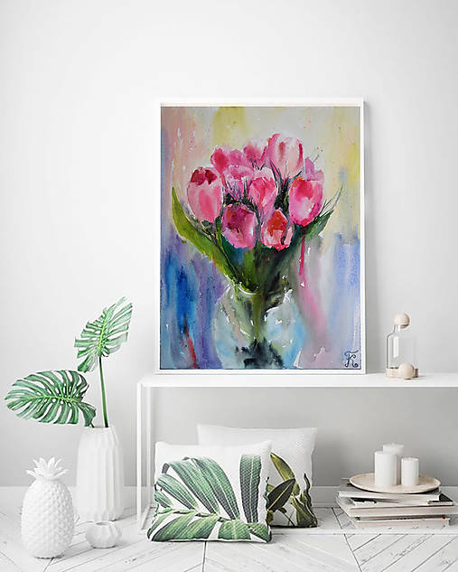 Obrazy - Akvarelový obraz Tulipány - 14256137_