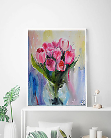 Obrazy - Akvarelový obraz Tulipány - 14256137_