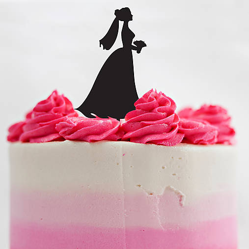 Dekorácie - Zápich na tortu - Nevesta 1 (Zlatá) - 14255780_