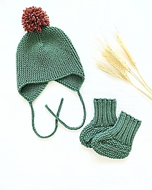 Detské čiapky - Zelený set - 100% merino - 14255612_
