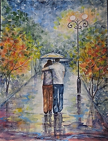 Obrazy - Prechádzka v daždi...(akvarel) - 14262360_