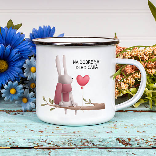 Nádoby - NA DOBRÉ SA DLHO ČAKÁ smaltovaný hrnček - 14264797_