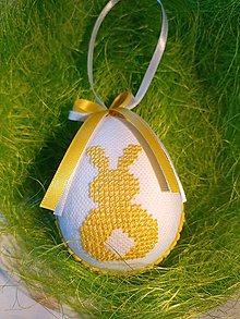 Dekorácie - Vyšívané vajíčko - zajačik (Žltá) - 14275835_
