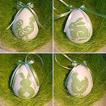 Dekorácie - Vyšívané vajíčka - set 4ks (Zelená) - 14275941_