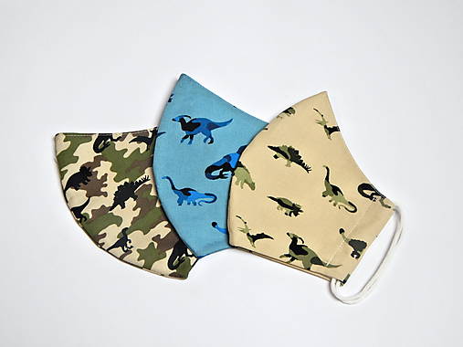 Rúška - Set chlapčenských rúšok - akcia 3 kusy - dinosauri - 14278097_