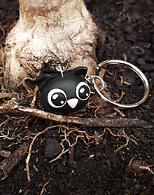 Kľúčenky - Mačka kľúčenka, prívesok na tašku (Čierna) - 14275509_