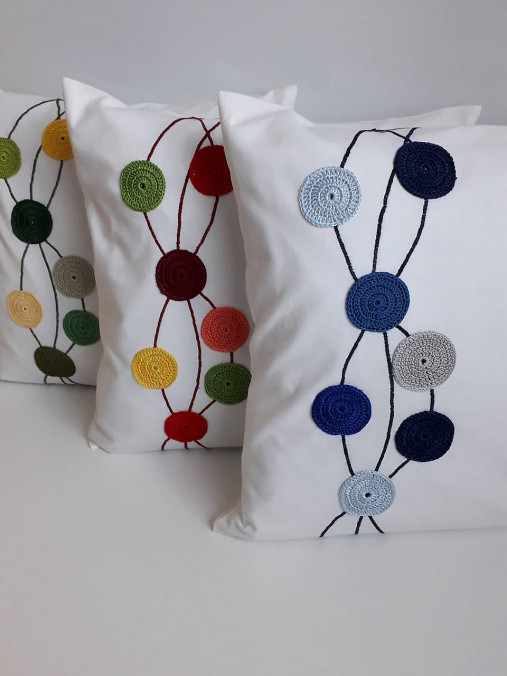 Úžitkový textil - Návlek na vankúš - Kruhy na vlnách /modré/ - 14280829_