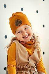 Detské čiapky - 100% merino Celoročná tenšia čiapka - horčicová  (bez aplikácie veľ.S) - 14278870_
