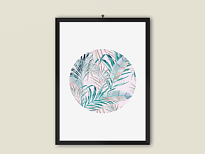 Grafika - Art Print| Palmové listy na ružovom pozadí| kruh - 14280521_