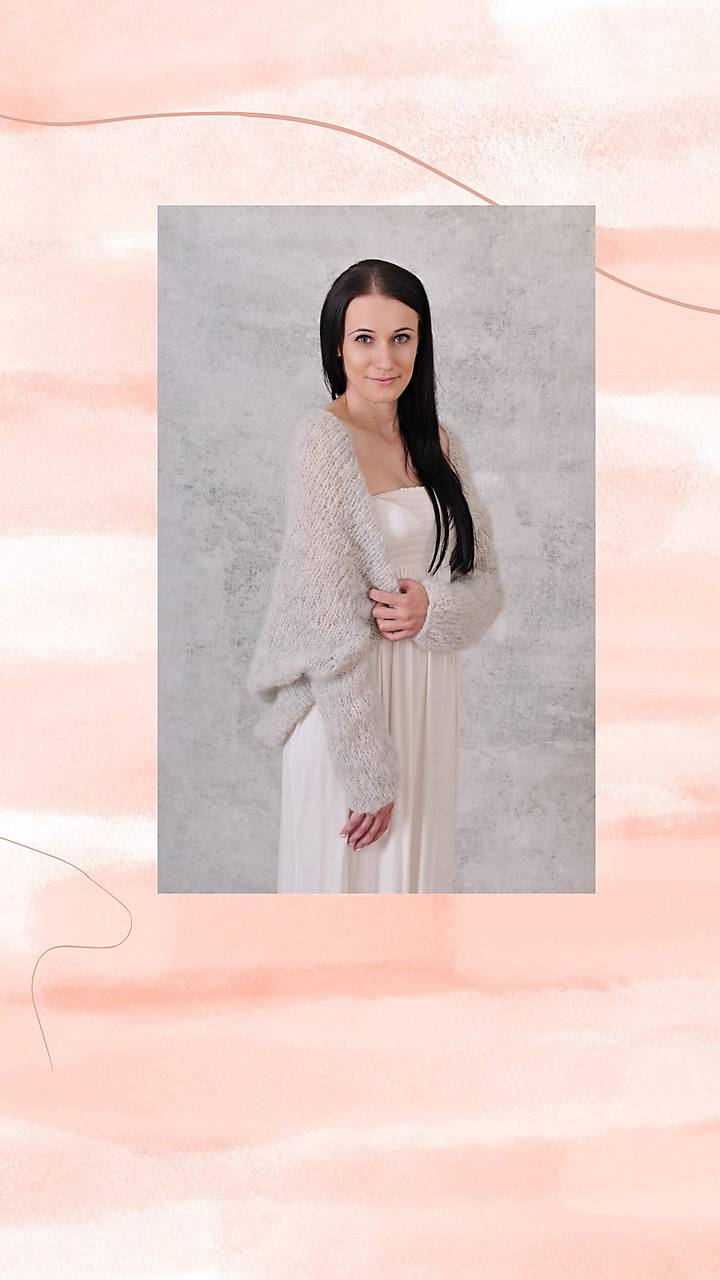 Svadobný dlhý cardigán-oversized  Monica (alpaca, vlna))