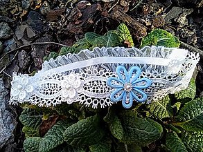 Spodná bielizeň - svadobný podväzok Ivory - modrý saténový kvet - 14283961_