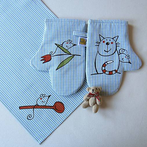 Úžitkový textil - KOŤÁTKO - chňapičky a utěrka - 14285377_