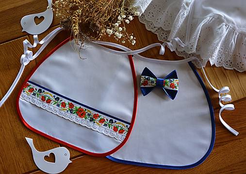 Iné doplnky - Svadobné podbradníky - FOLK modrá biela červená - 14286079_