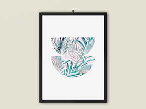 Grafika - Art Print| Palmové listy na ružovom pozadí| geometrické tvary 02 - 14286218_