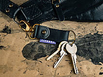 Kľúčenky - Kožená kľúčenka s karabinou - čierna - 14289467_