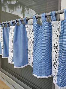 Úžitkový textil - Bavlnené vidiecke záclony s čipkou (Modro-biele) - 14288189_