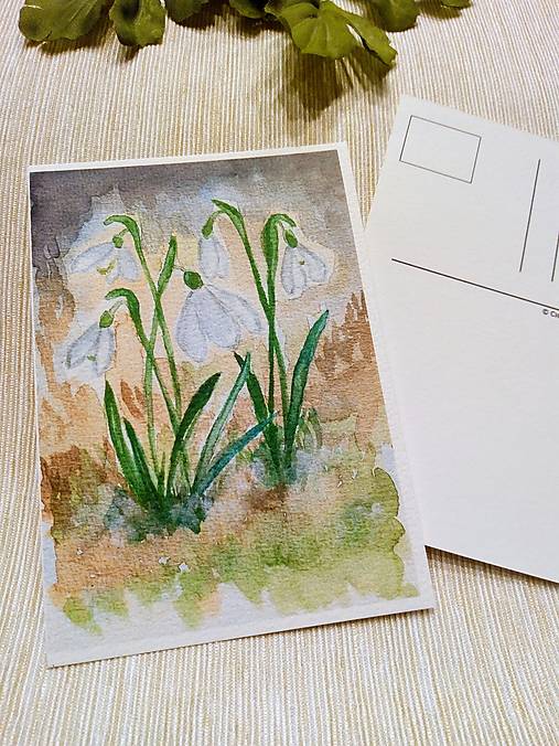 Papiernictvo - Pohľadnica - snežienky - 14292341_