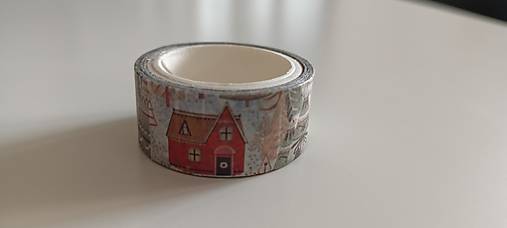 Papier - Washi páska zeleň (Les s domčekom) - 14292407_