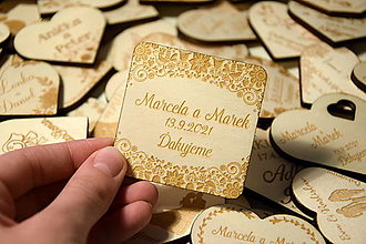 Darčeky pre svadobčanov - Svadobná drevená magnetka - 14290687_