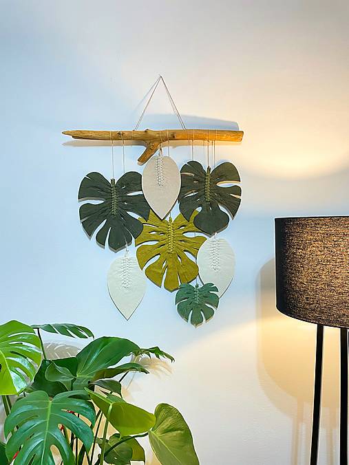 Dekorácie - Makramé monstera + lístky - 14295539_