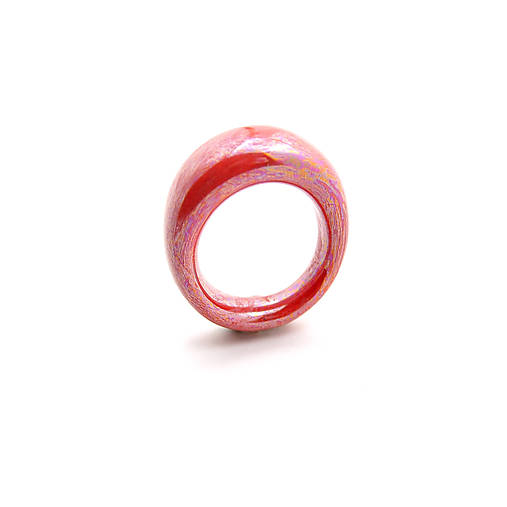 Porcelánový prsten - červený s listrem