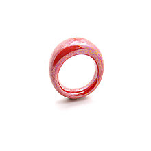 Prstene - Porcelánový prsten - červený s listrem - 14293671_