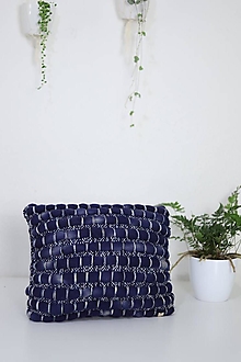 Úžitkový textil - Ručne tkaný vlnený dekoračný vankúš (modrý melír 35*40cm ZLAVA!) - 14299836_