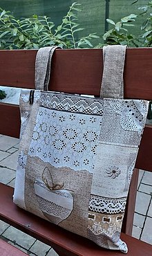 Nákupné tašky - Nákupná taška vintage vzor/krajky,srdiečka,madeira - 14300771_